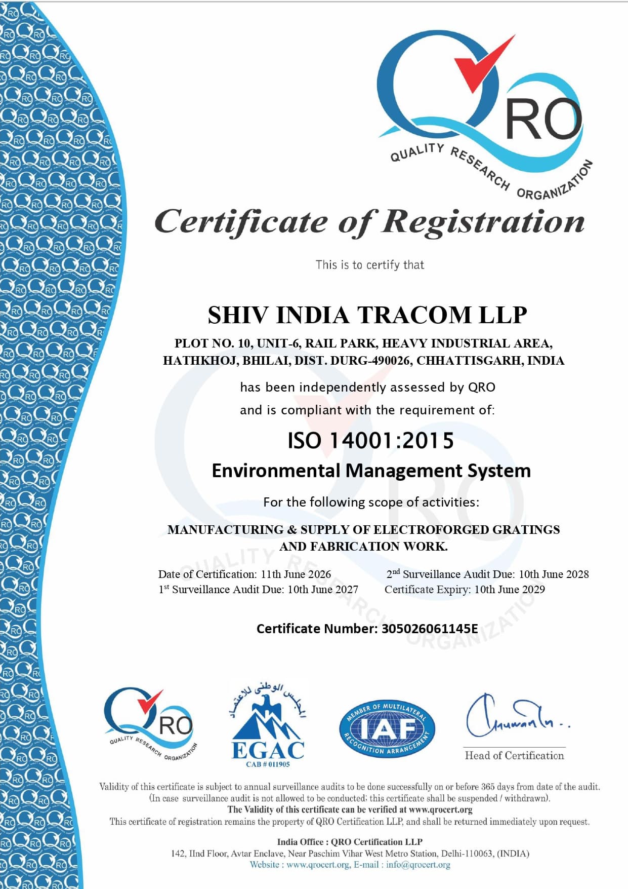 ISO 14001:2015 Certificate
