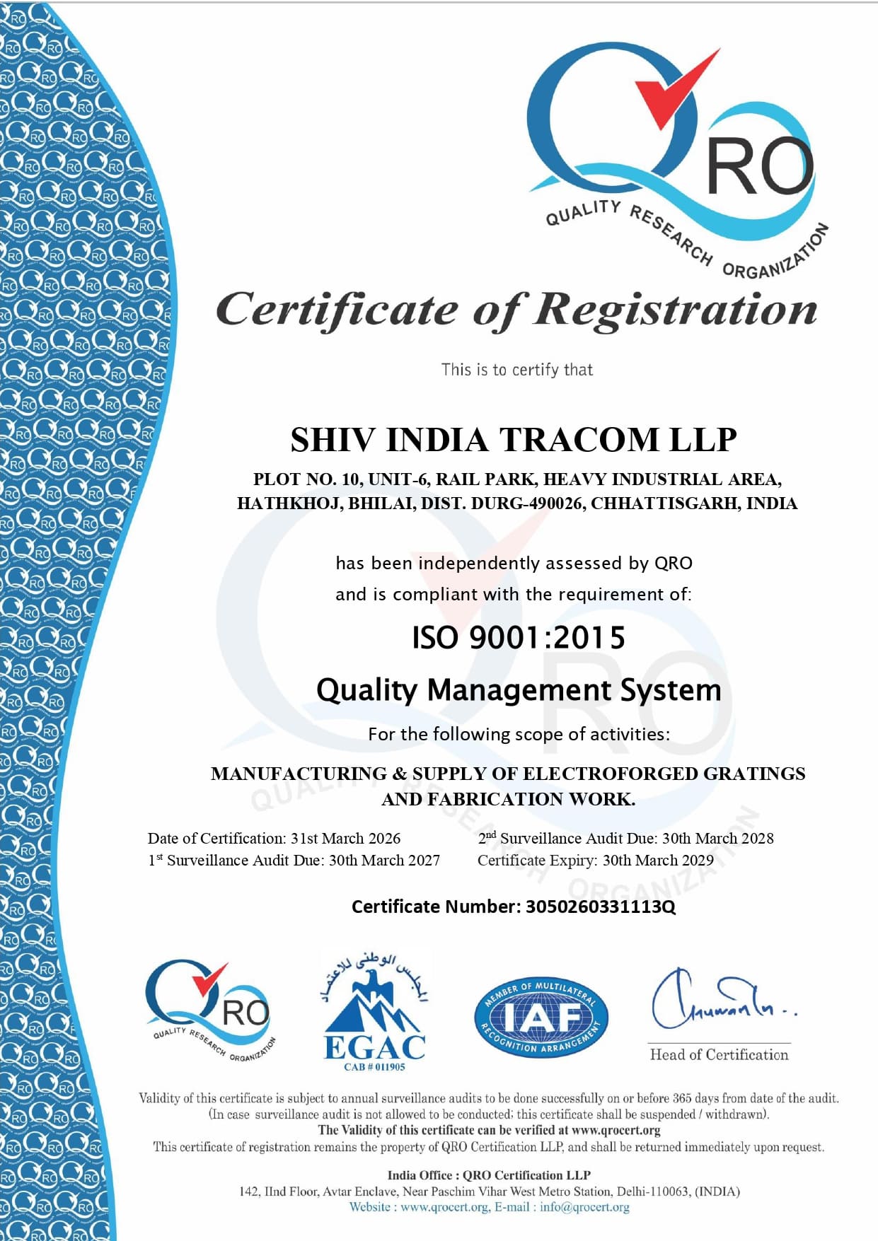 ISO 9001:2015 Certificate