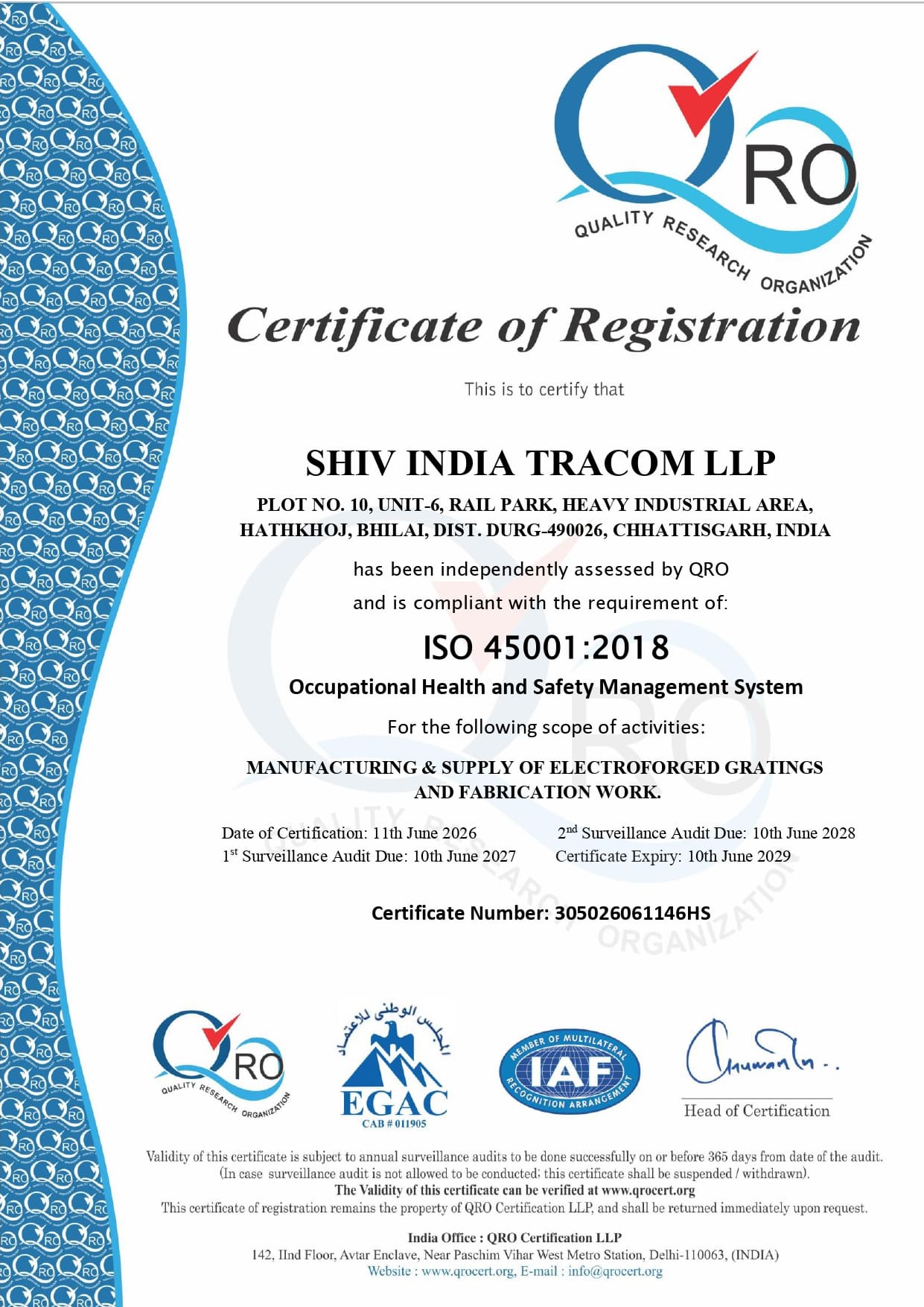 ISO 45001:2018 Certificate